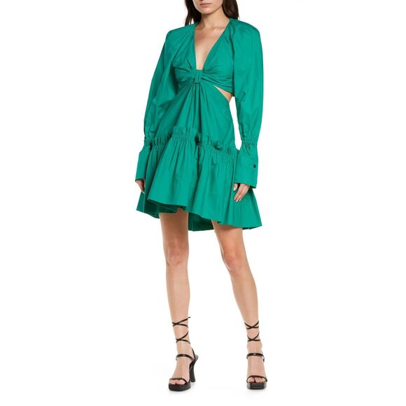 A.L.C. Women Viridian Green Cotton Alexa Cutout Tiered Mini Dress Size US 2 - Picture 1 of 8